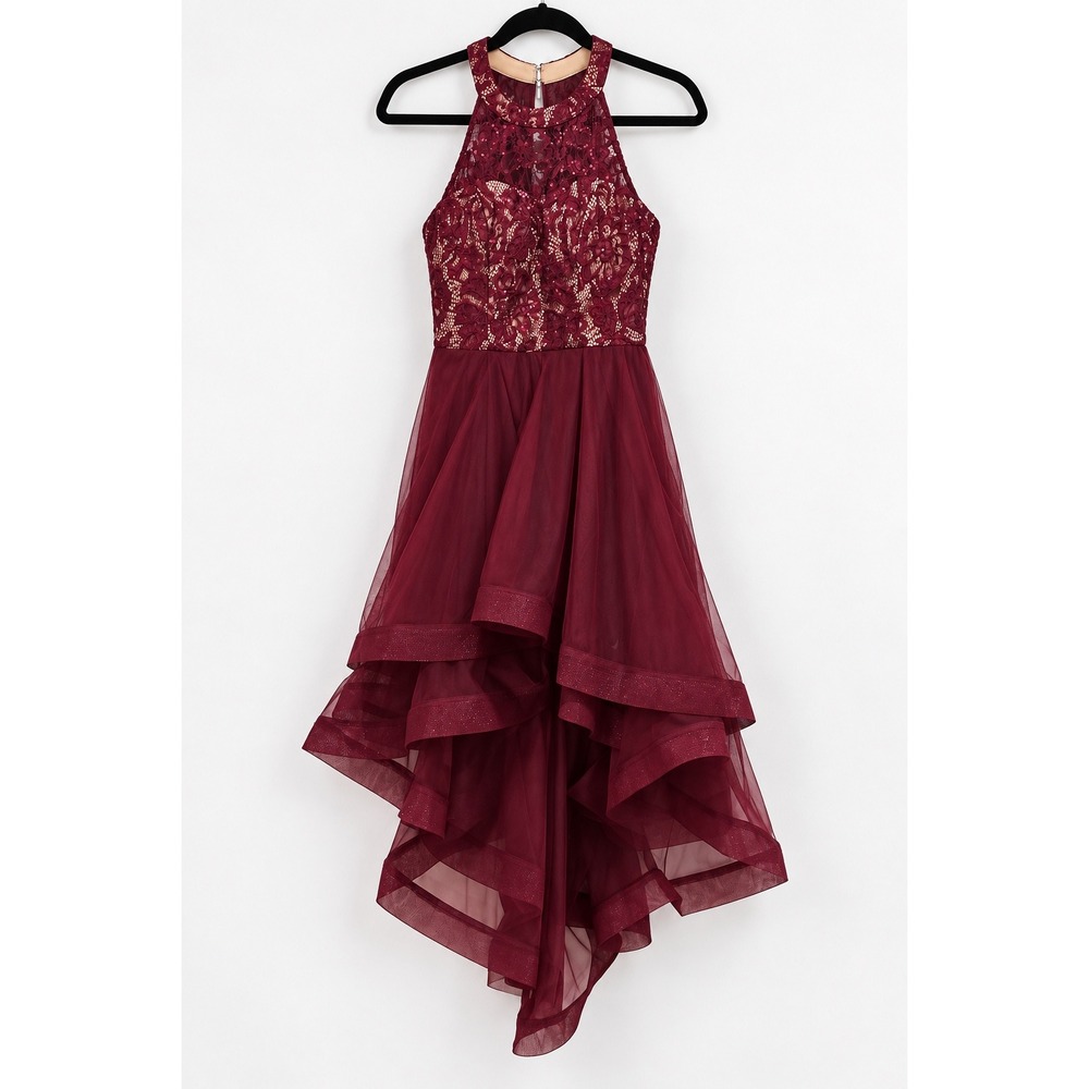 Speechless Burgundy Lace Sequin Halter High Low Tulle Formal Dress 3 X36081H427